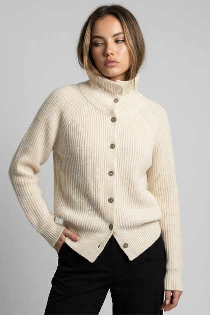 Chunky Ribbed Knit High Neck Longline Cardigan