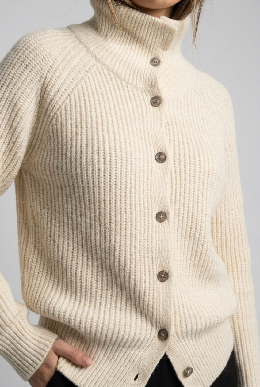 Chunky Ribbed Knit High Neck Longline Cardigan