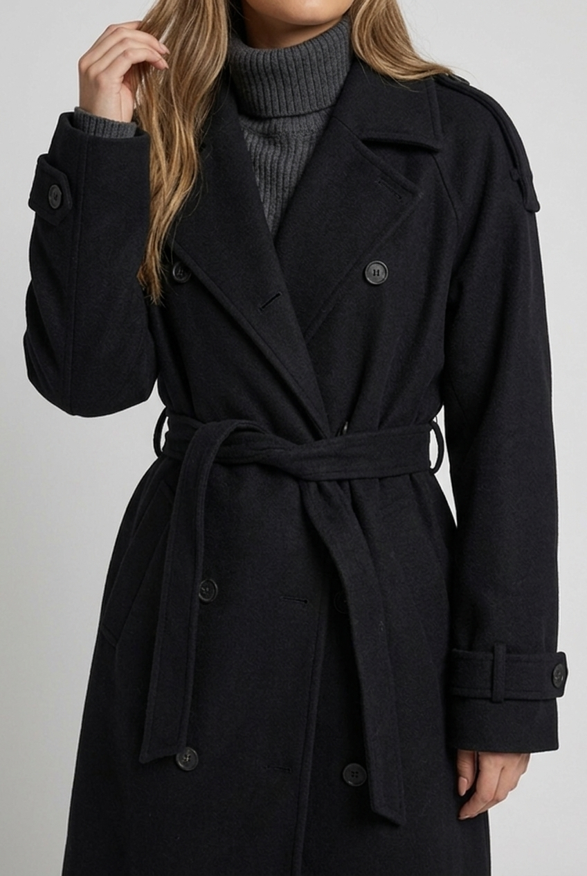 Black Classic Belted Longline Trench Coat Women