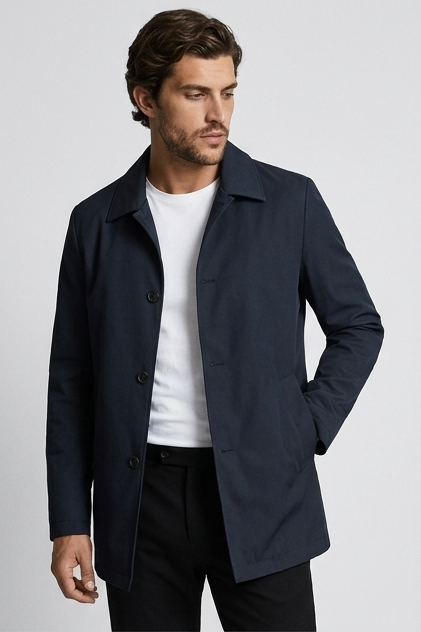 Classic Collared Button Jacket With Welt Pockets Men