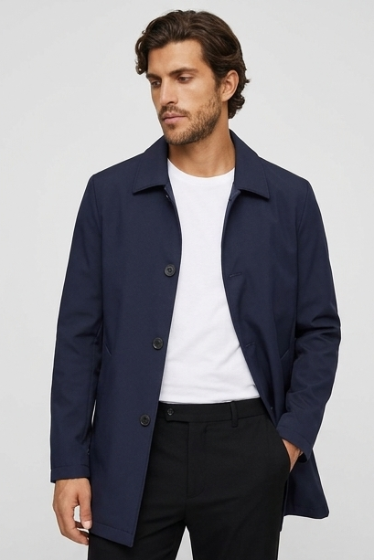 Classic Collared Button Jacket With Welt Pockets Men