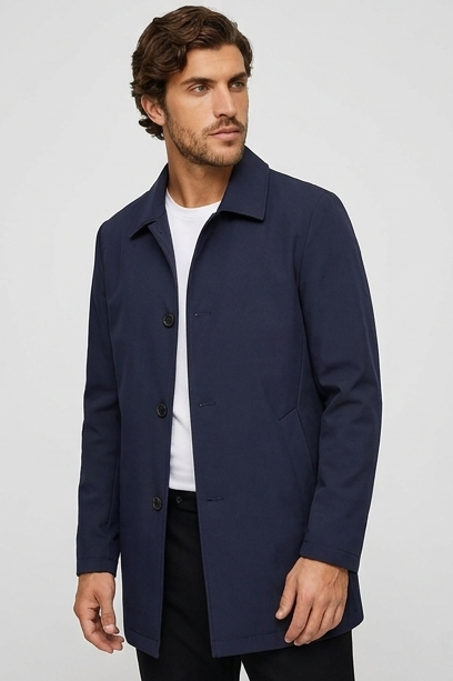 Classic Collared Button Jacket With Welt Pockets Men