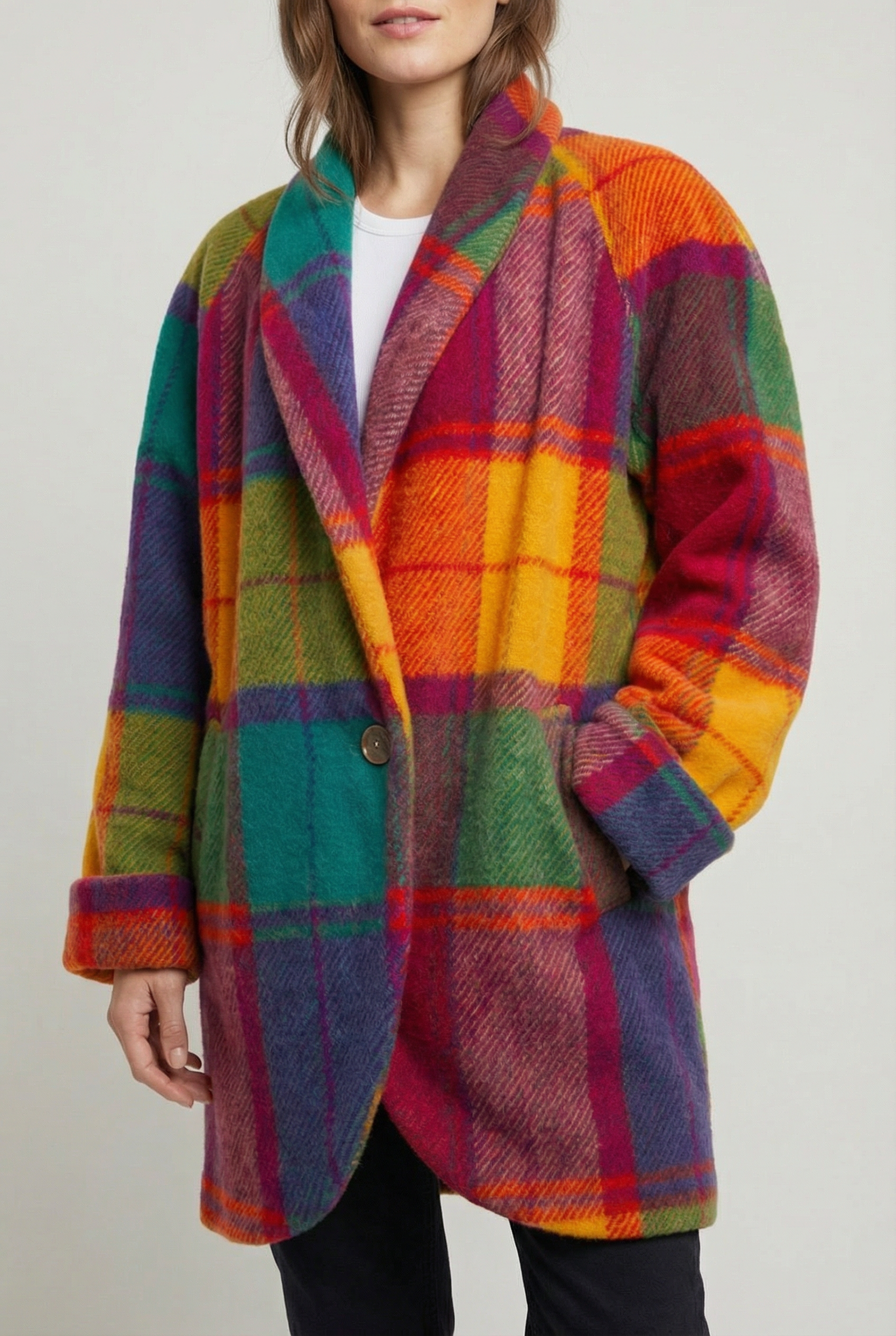 Women's Oversized Longline Plaid Winter Coat