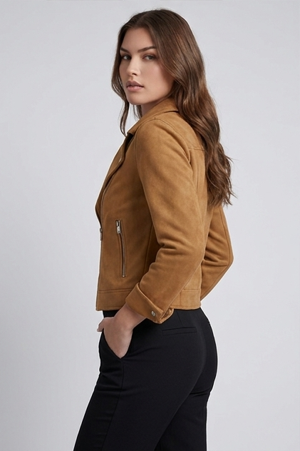 Suede Style Notch Collar Biker Jacket Women