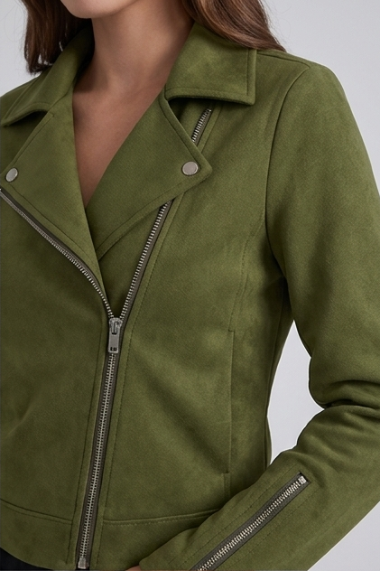 Suede Style Notch Collar Biker Jacket Women