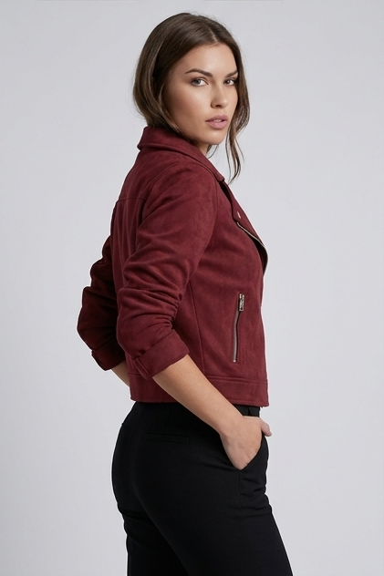 Suede Style Notch Collar Biker Jacket Women