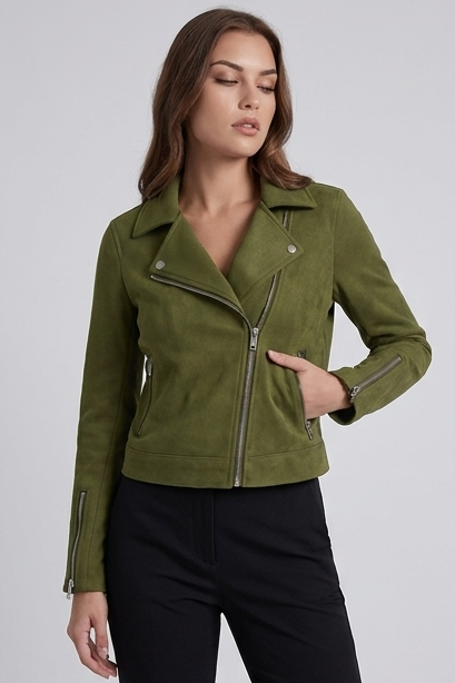 Suede Style Notch Collar Biker Jacket Women
