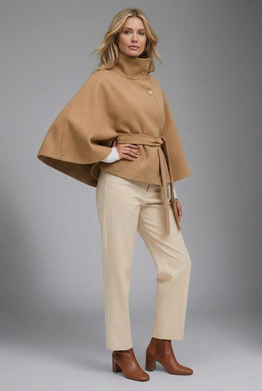 Women’s Contemporary High-Collar Cape Coat
