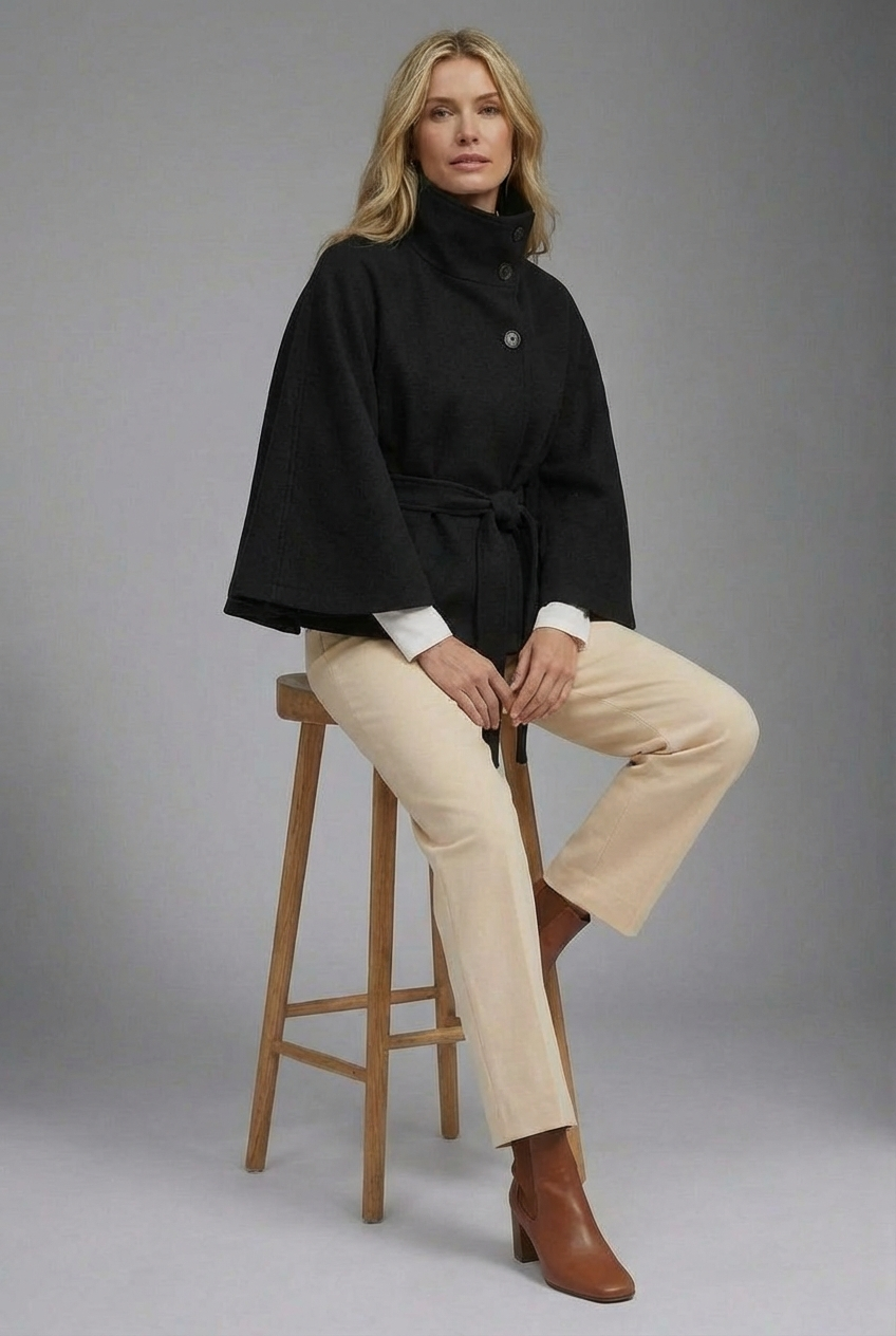 Women’s Contemporary High-Collar Cape Coat