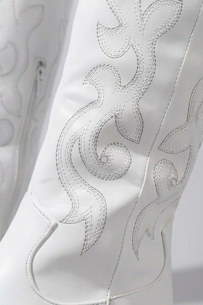 Embroidered Knee High Cowboy Boots Block Heel Women