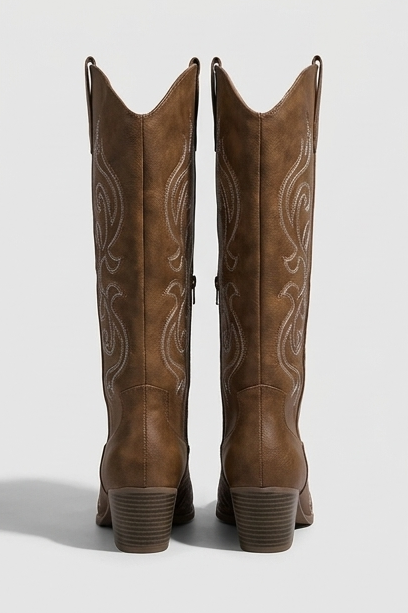 Embroidered Knee High Cowboy Boots Block Heel Women