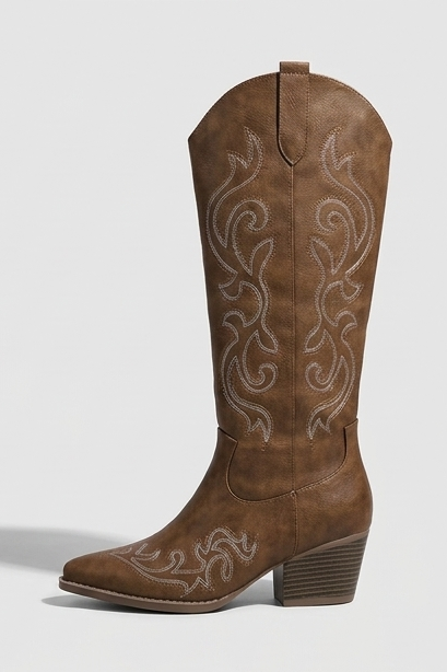 Embroidered Knee High Cowboy Boots Block Heel Women