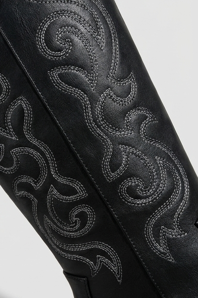 Embroidered Knee High Cowboy Boots Block Heel Women