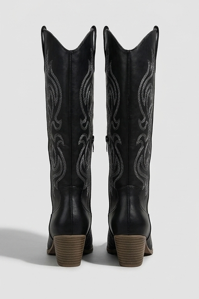 Embroidered Knee High Cowboy Boots Block Heel Women