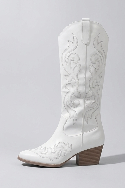 Embroidered Knee High Cowboy Boots Block Heel Women