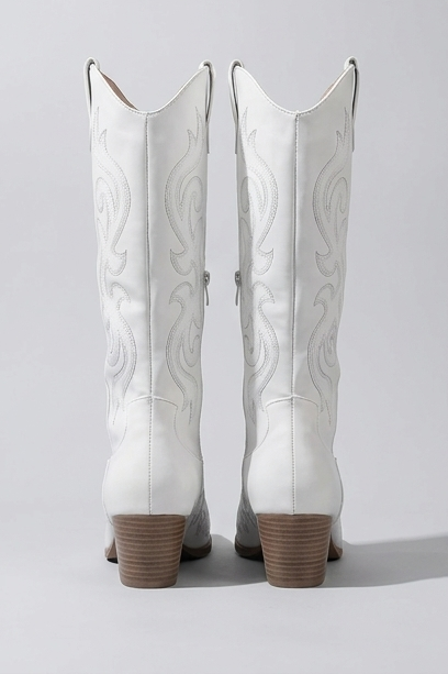 Embroidered Knee High Cowboy Boots Block Heel Women