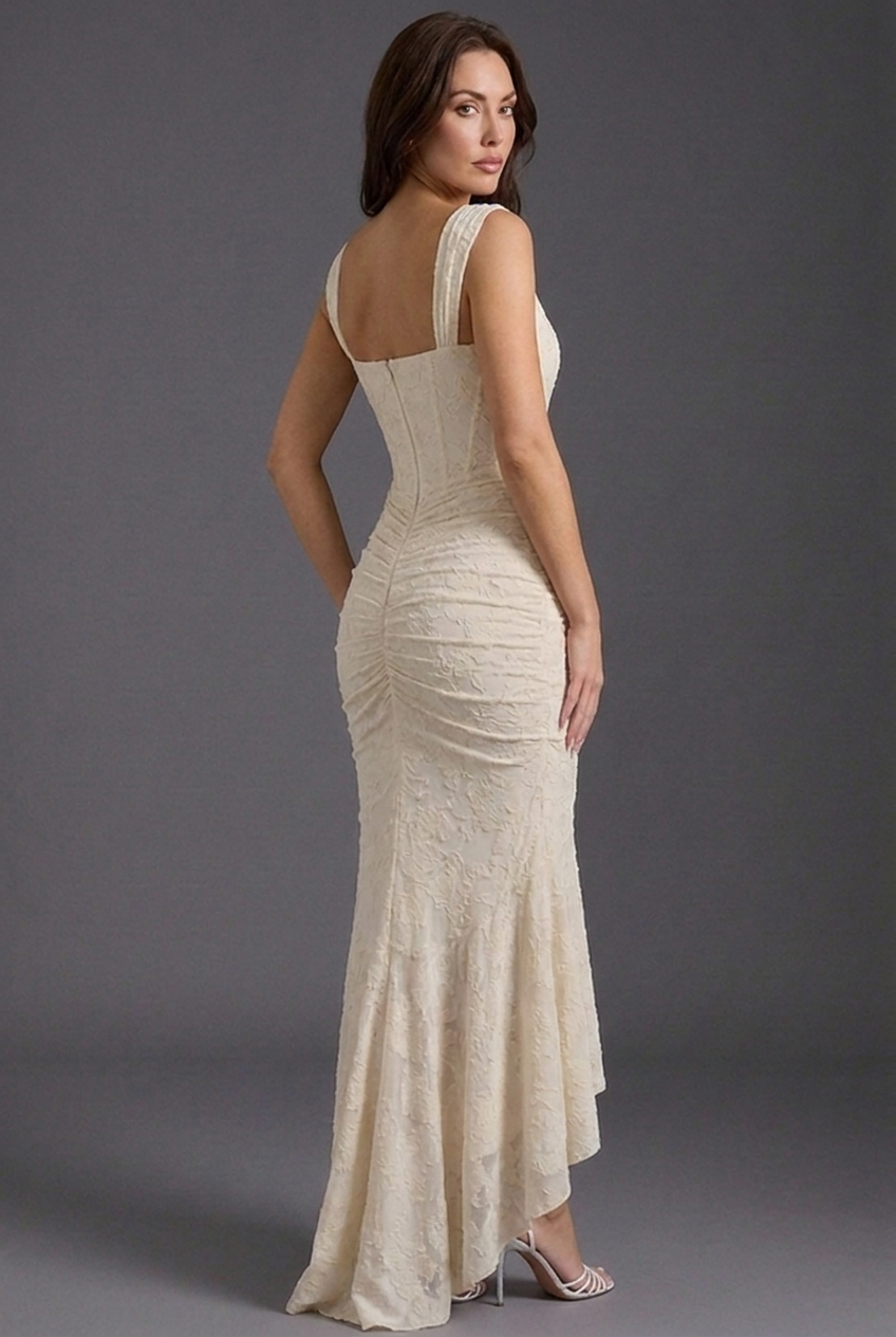 Corset Ruched Fishtail Midi Wedding Guest Dress
