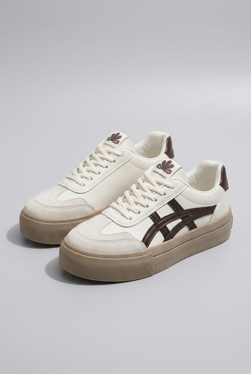 Two-Tone Lace-Up Lightweight Cushioned Sole Trainers Women