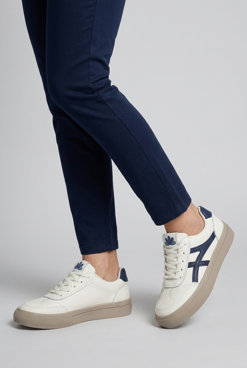 Two-Tone Lace-Up Lightweight Cushioned Sole Trainers Women