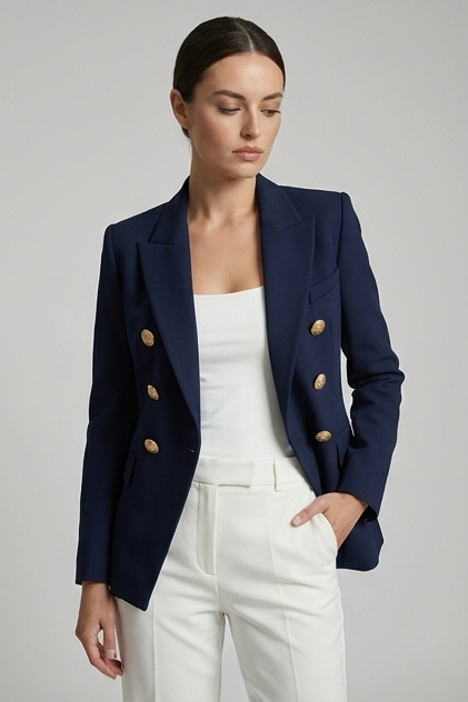 Women’s Tailored Double-Breasted Gold Button Blazer