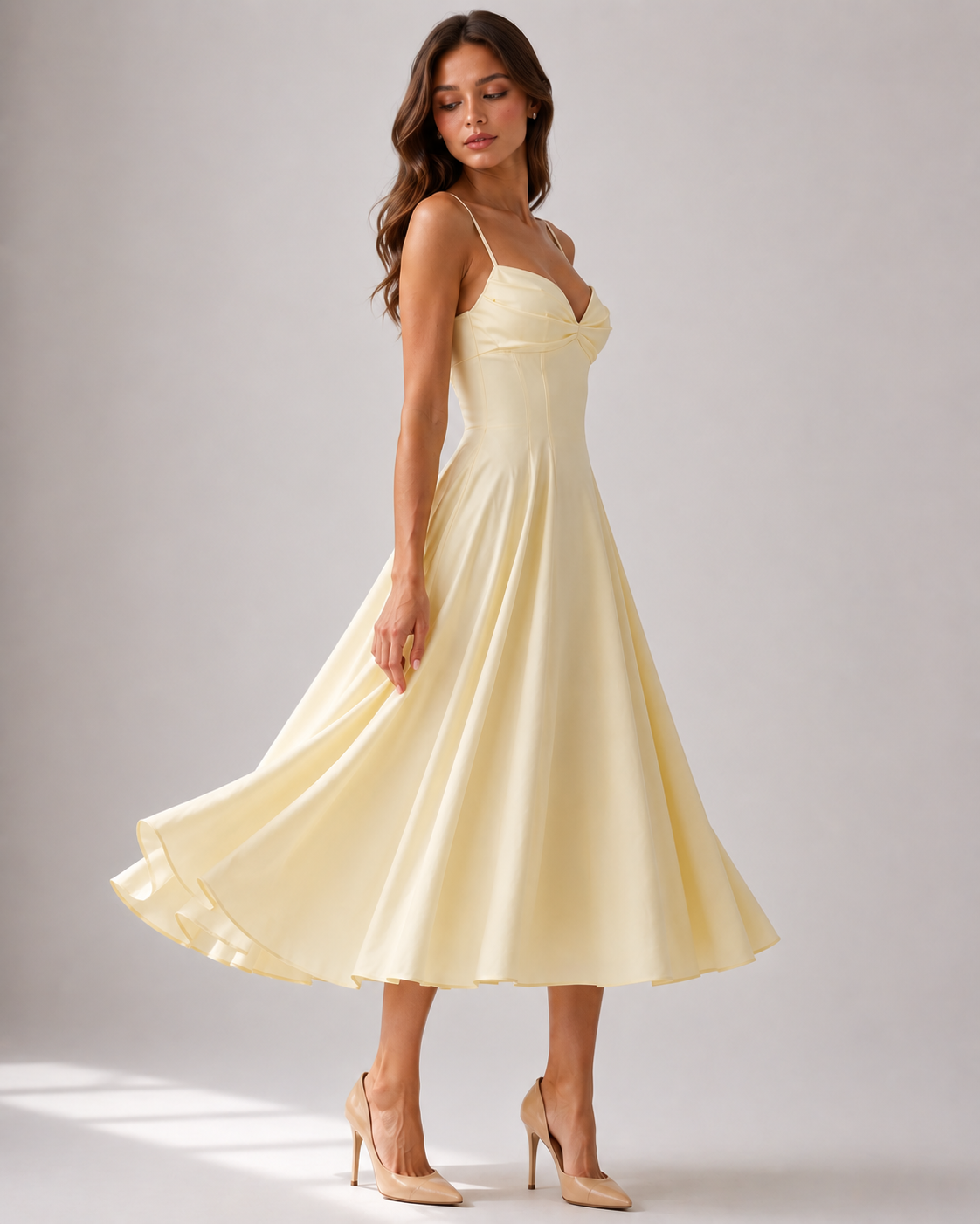 Beige Strappy Fit Flare Occasion Midi Dress