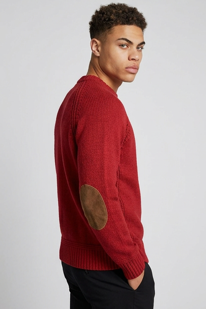 Elbow Patch Crew Neck Wool Sweater Men