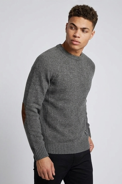Elbow Patch Crew Neck Wool Sweater Men