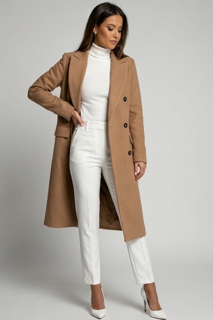 Elegant Longline Wool Style Trench Coat Women