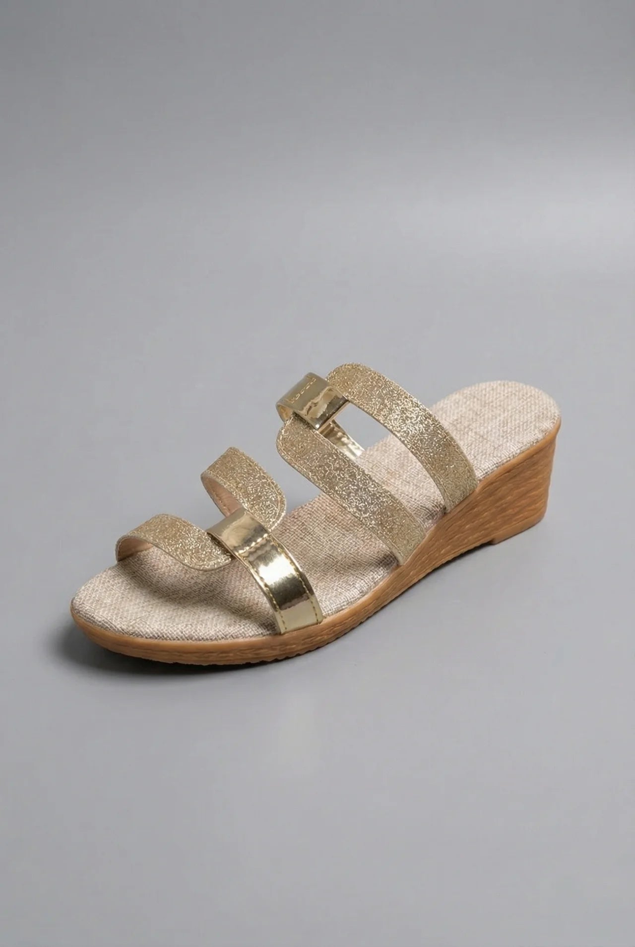 Triple Strap Slip On Comfort Wedge Sandals Women