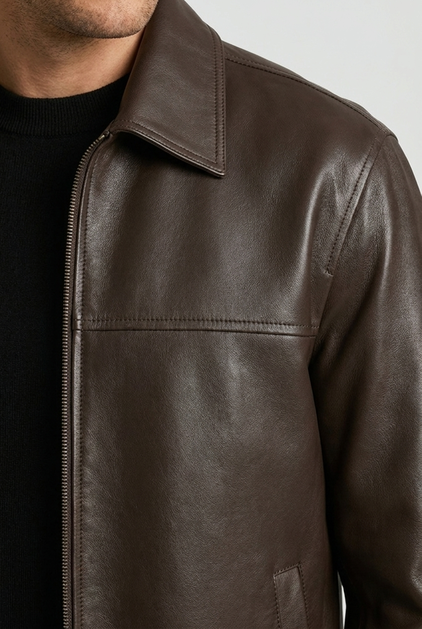 Faux Leather Style Zip Jacket Straight Collar Men