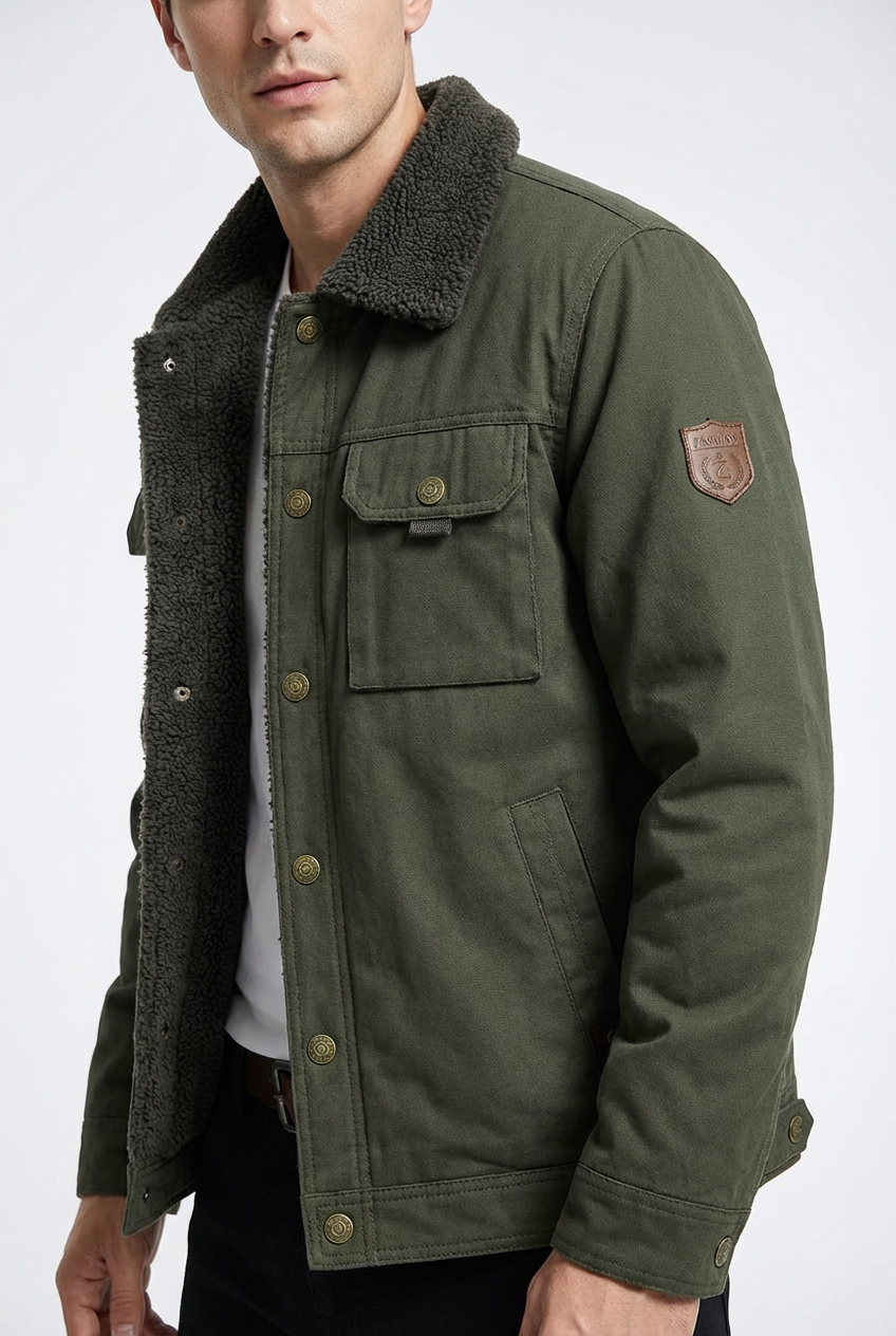 Men’s Sherpa Lined Warm Fleece Faux Shearling Collar Jacket