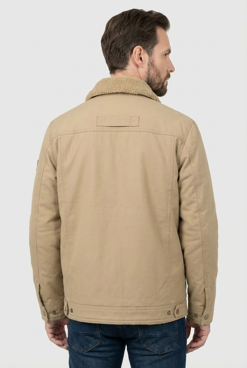 Men’s Sherpa Lined Warm Fleece Faux Shearling Collar Jacket