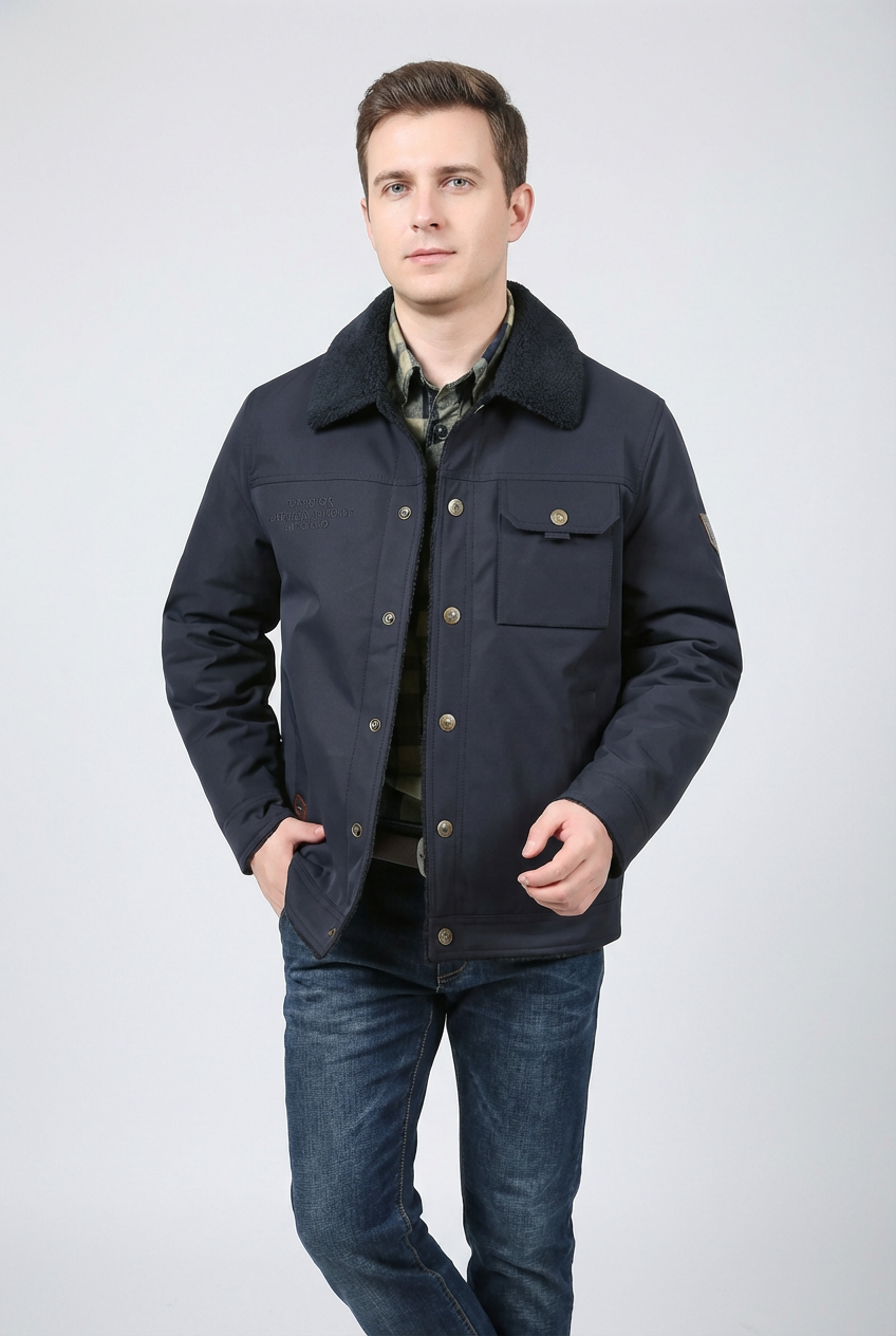 Men’s Sherpa Lined Warm Fleece Faux Shearling Collar Jacket