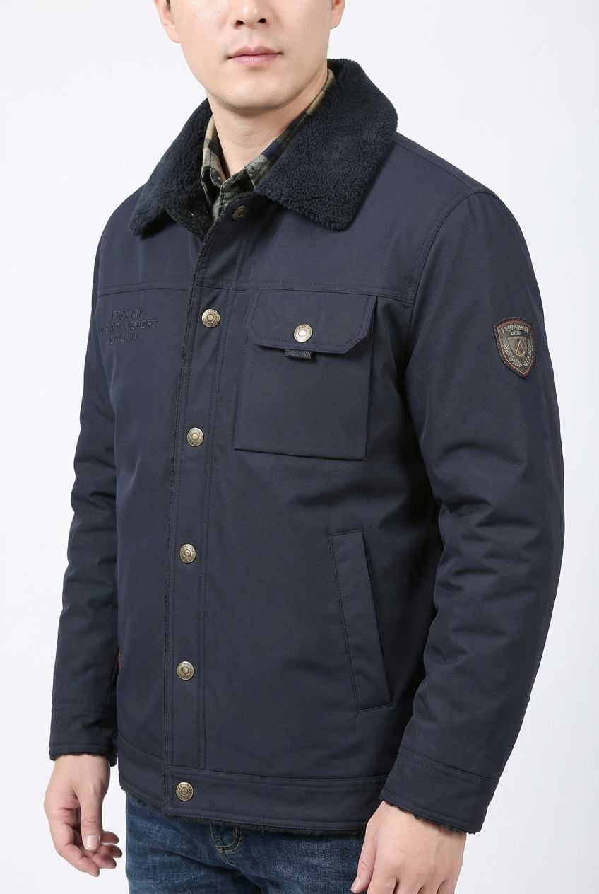 Men’s Sherpa Lined Warm Fleece Faux Shearling Collar Jacket