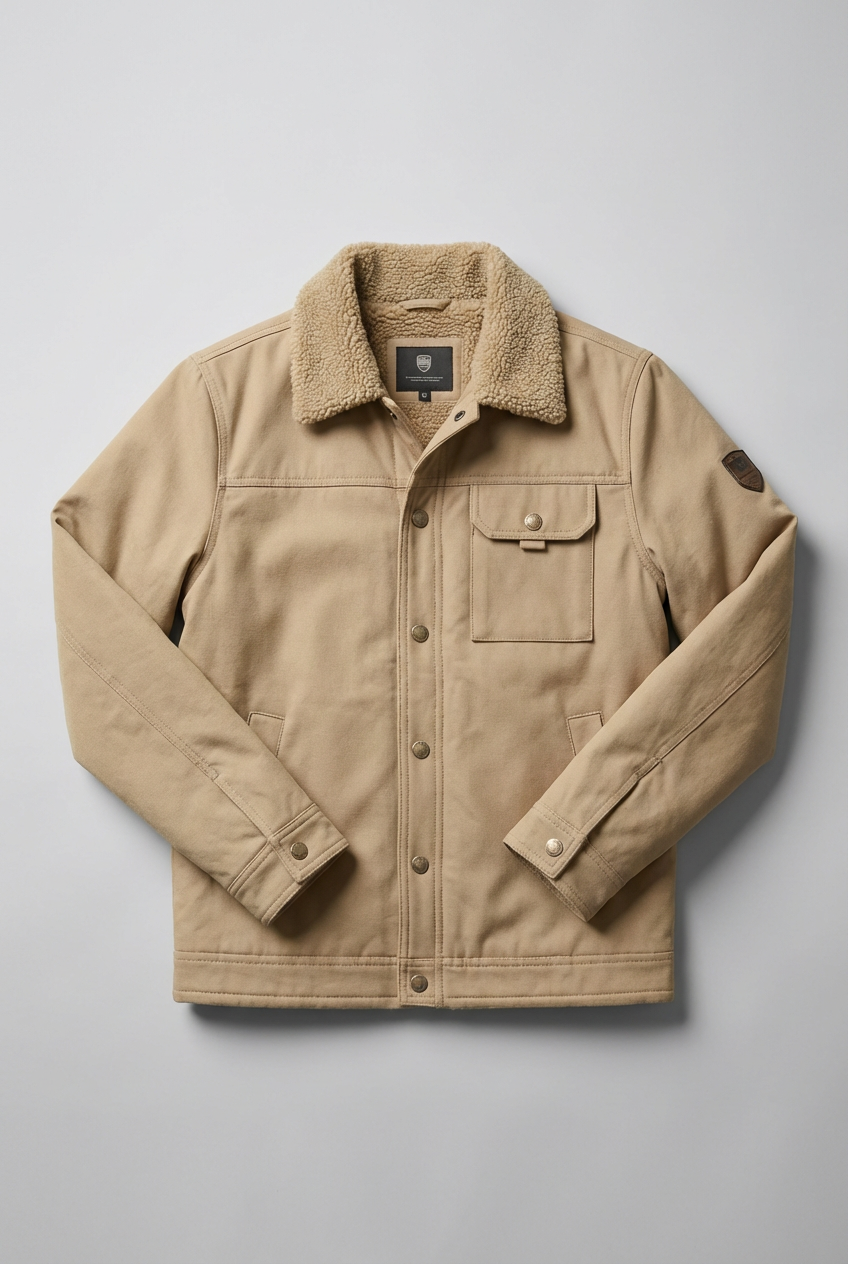 Men’s Sherpa Lined Warm Fleece Faux Shearling Collar Jacket