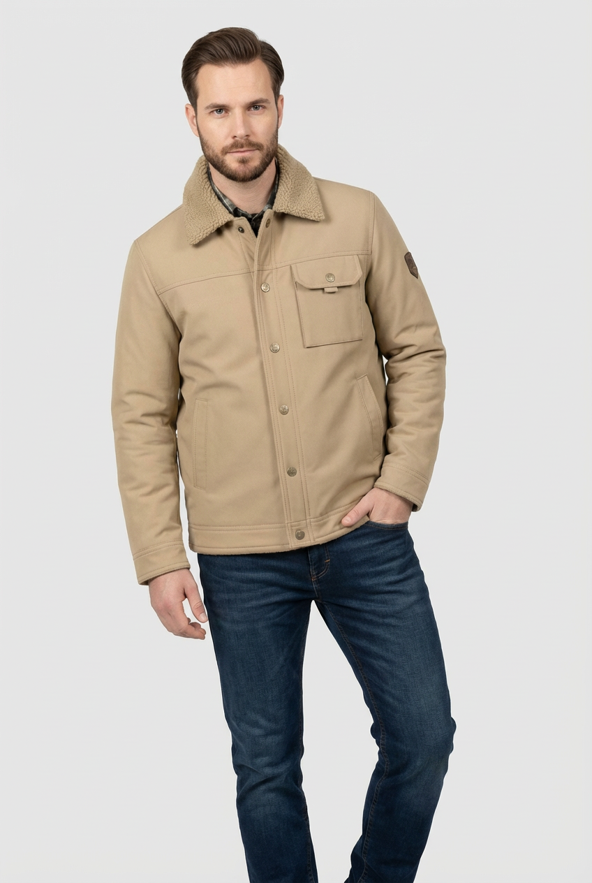 Men’s Sherpa Lined Warm Fleece Faux Shearling Collar Jacket