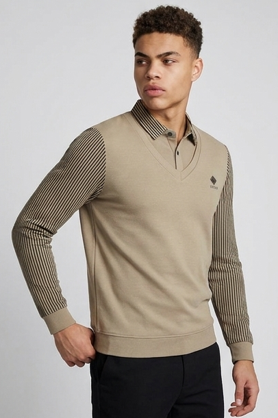 Contrast Sleeve V-Neck Knit Jumper Men
