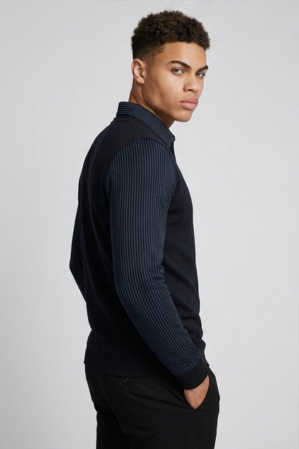 Contrast Sleeve V-Neck Knit Jumper Men