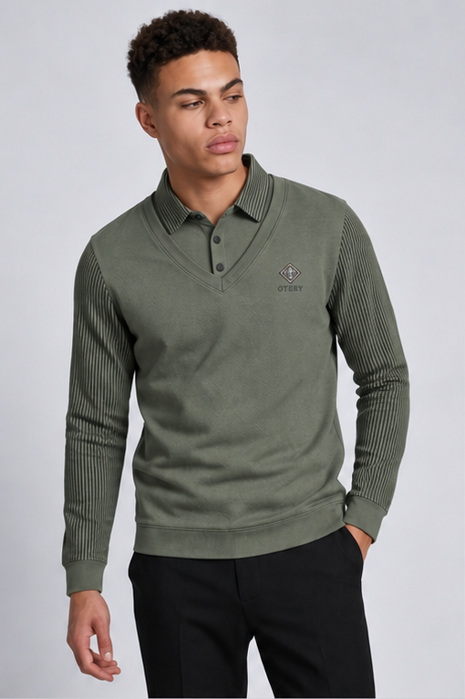 Contrast Sleeve V-Neck Knit Jumper Men
