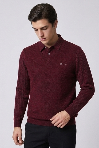 Faux Layered V-Neck Knit Style Jumper Men