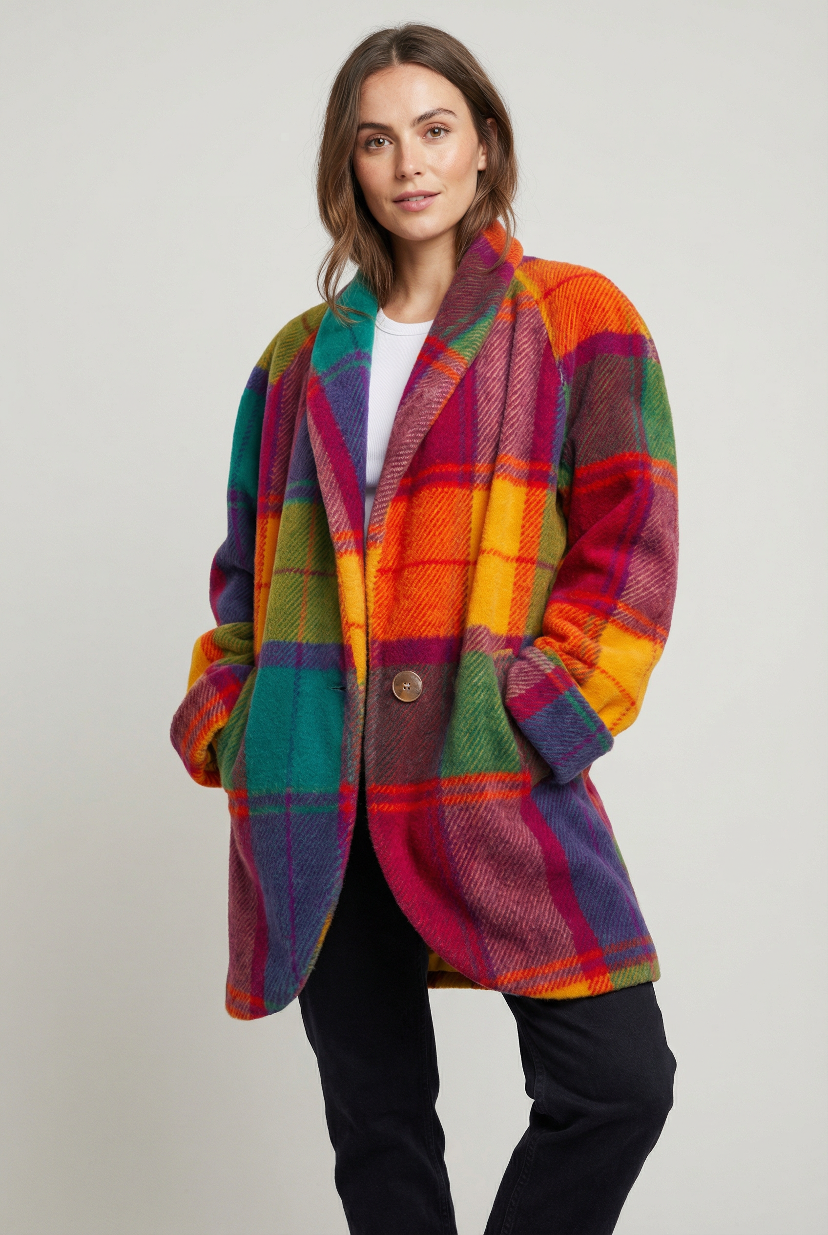 Women's Oversized Longline Plaid Winter Coat