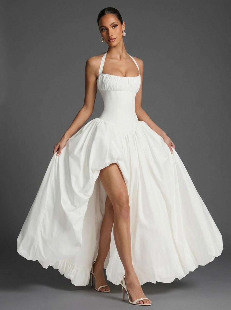 Halter Corset Split Full Skirt Occasion Maxi Dress