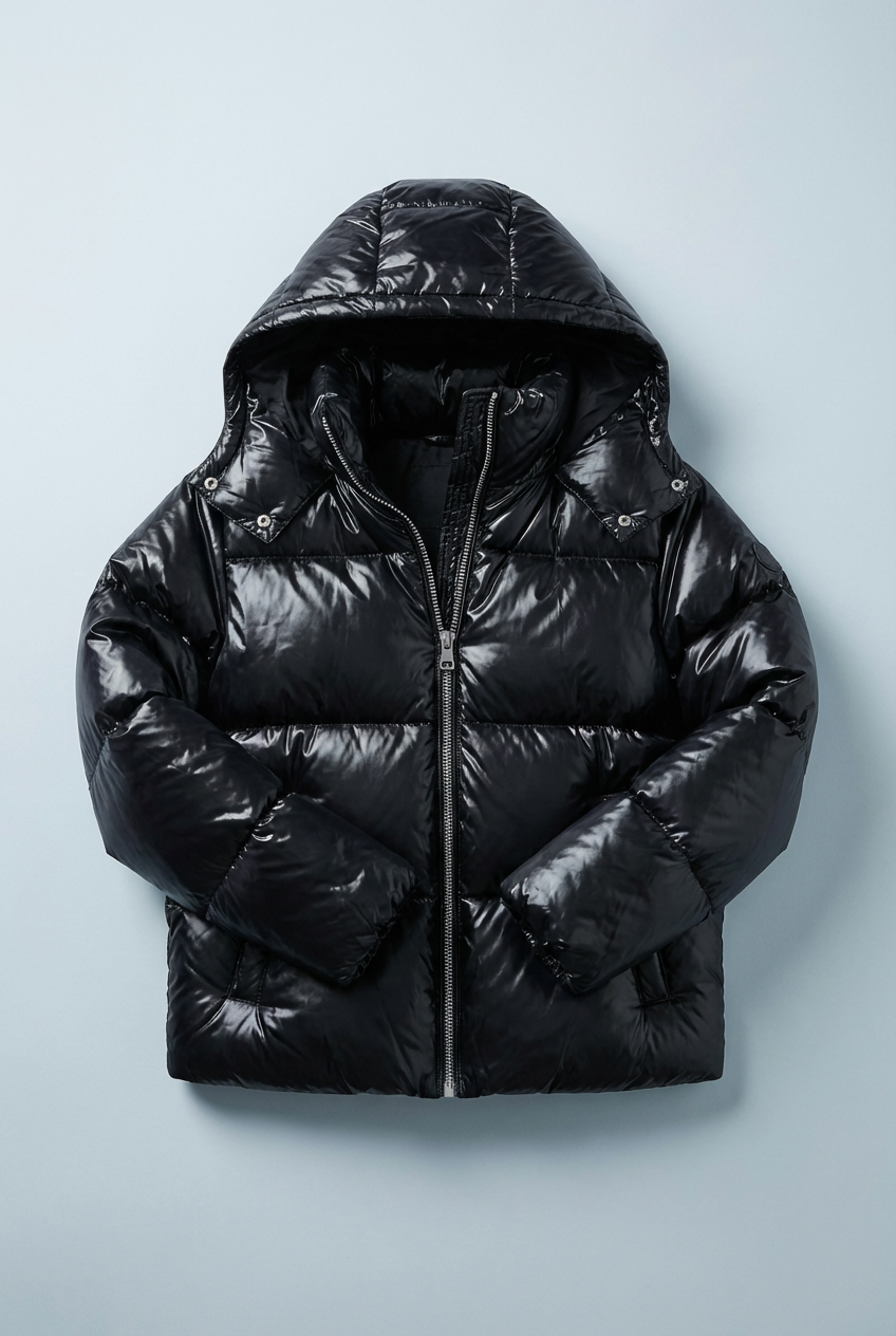 Women's Glossy Hooded Full-Zip Front Puffer Jacket
