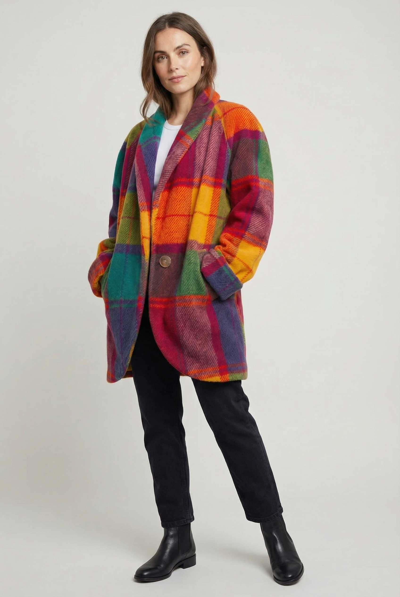 Women's Oversized Longline Plaid Winter Coat