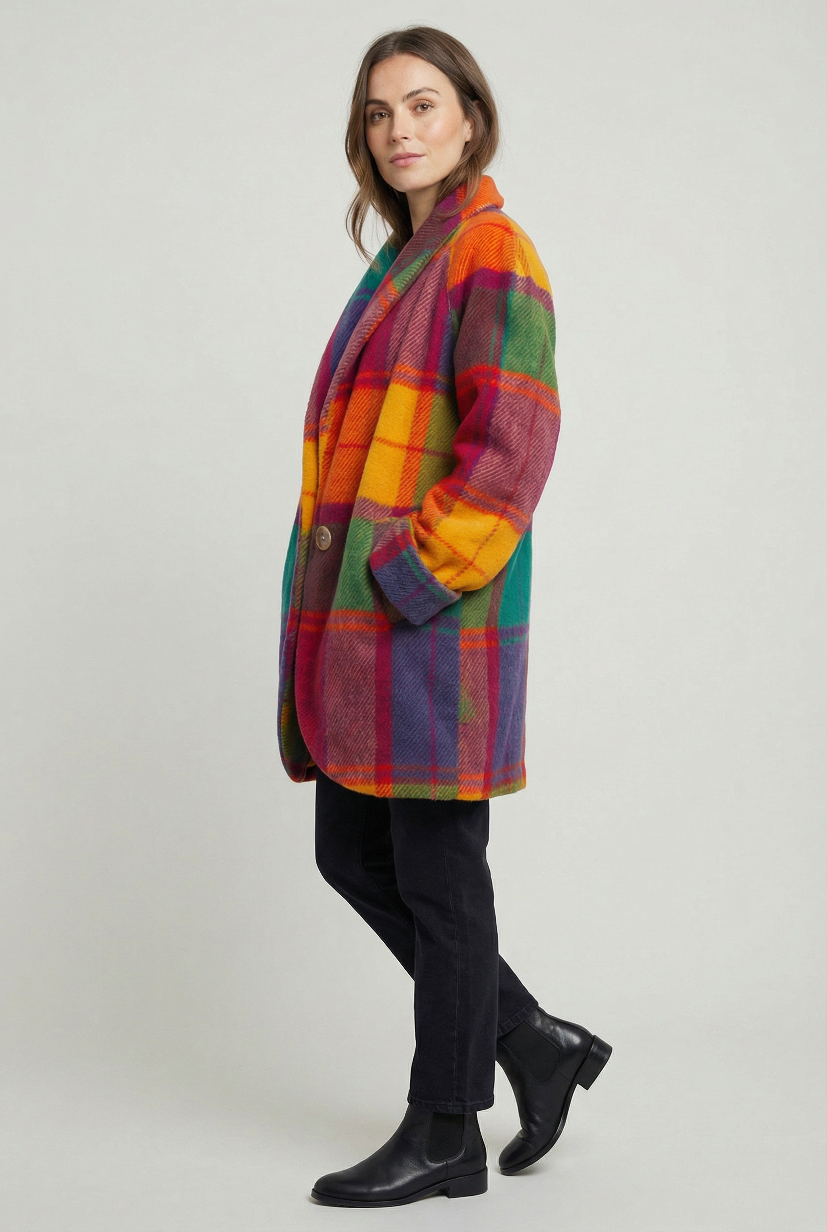 Women's Oversized Longline Plaid Winter Coat