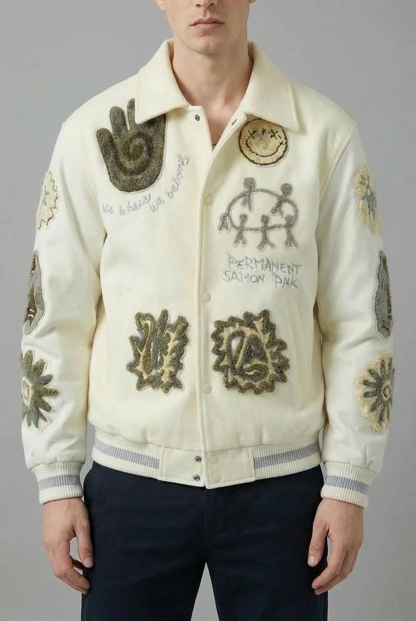 Men’s Geometric Embroidered Baseball Jacket