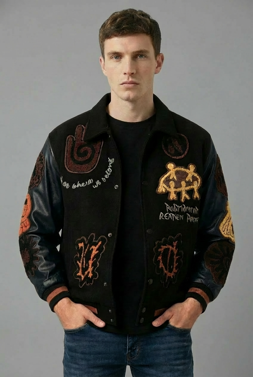 Men’s Geometric Embroidered Baseball Jacket