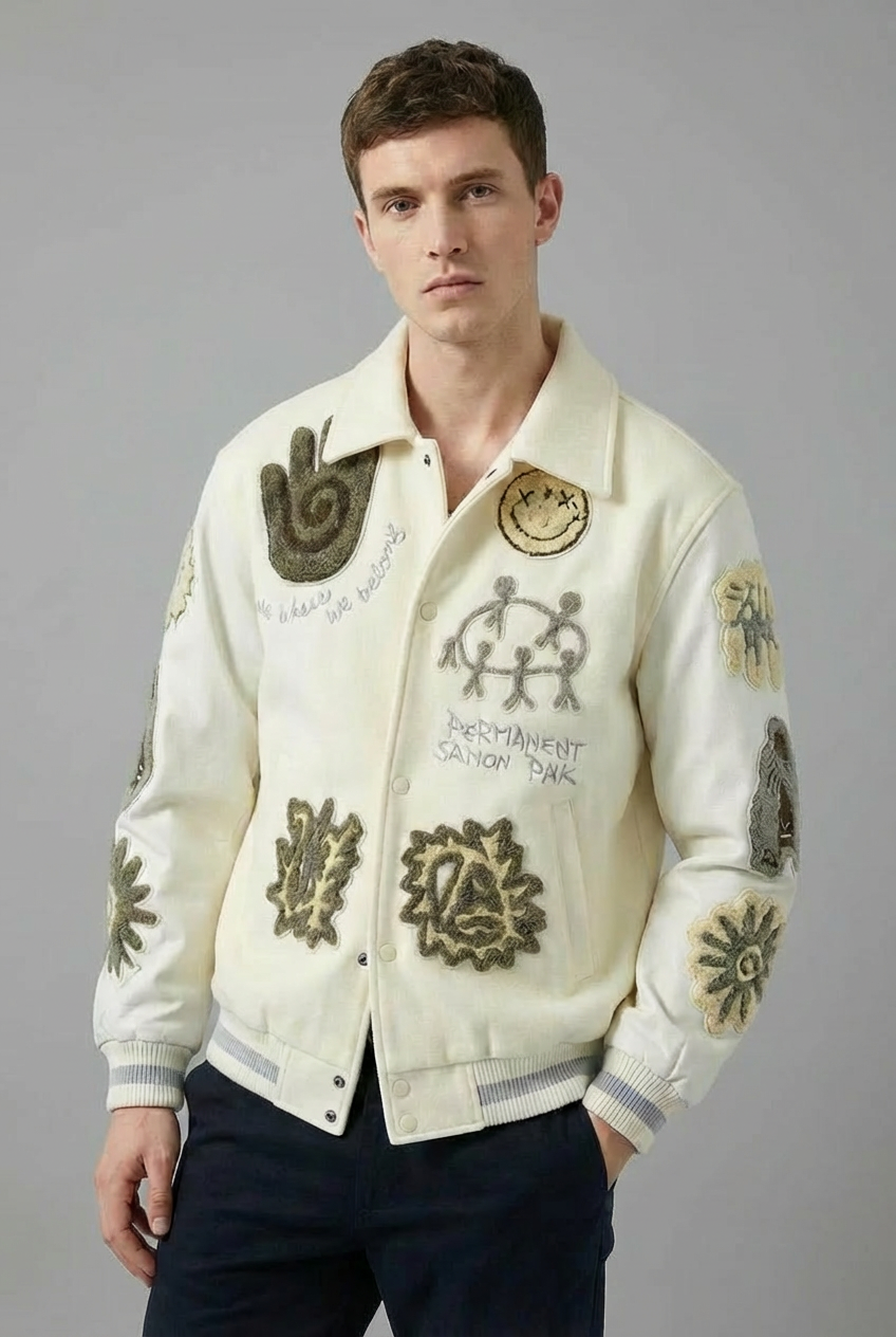 Men’s Geometric Embroidered Baseball Jacket