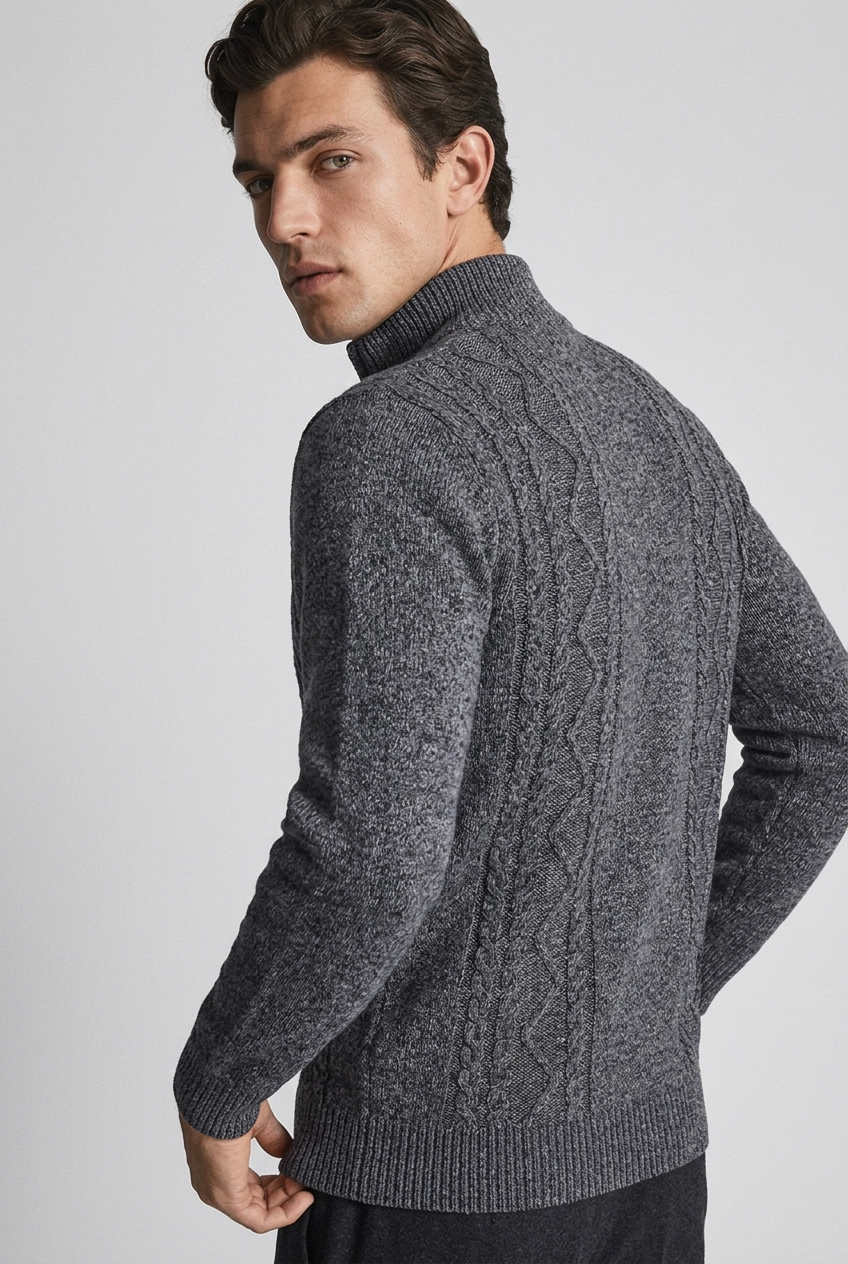 Cable Knit Quarter Zip Funnel Collar Jumper Men