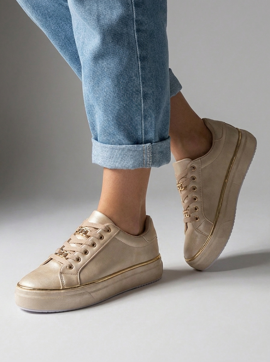 Chain Detail Flatform Casual Walking Trainers Women